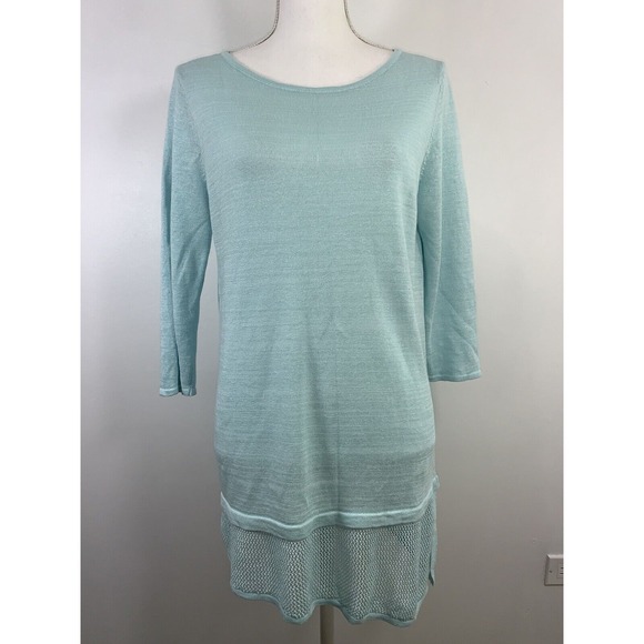 J. Jill Sweaters - J JILL Pure Jill Aqua‎ Linen Blend Mesh Hem Asymmetrical Tunic Sweater Small